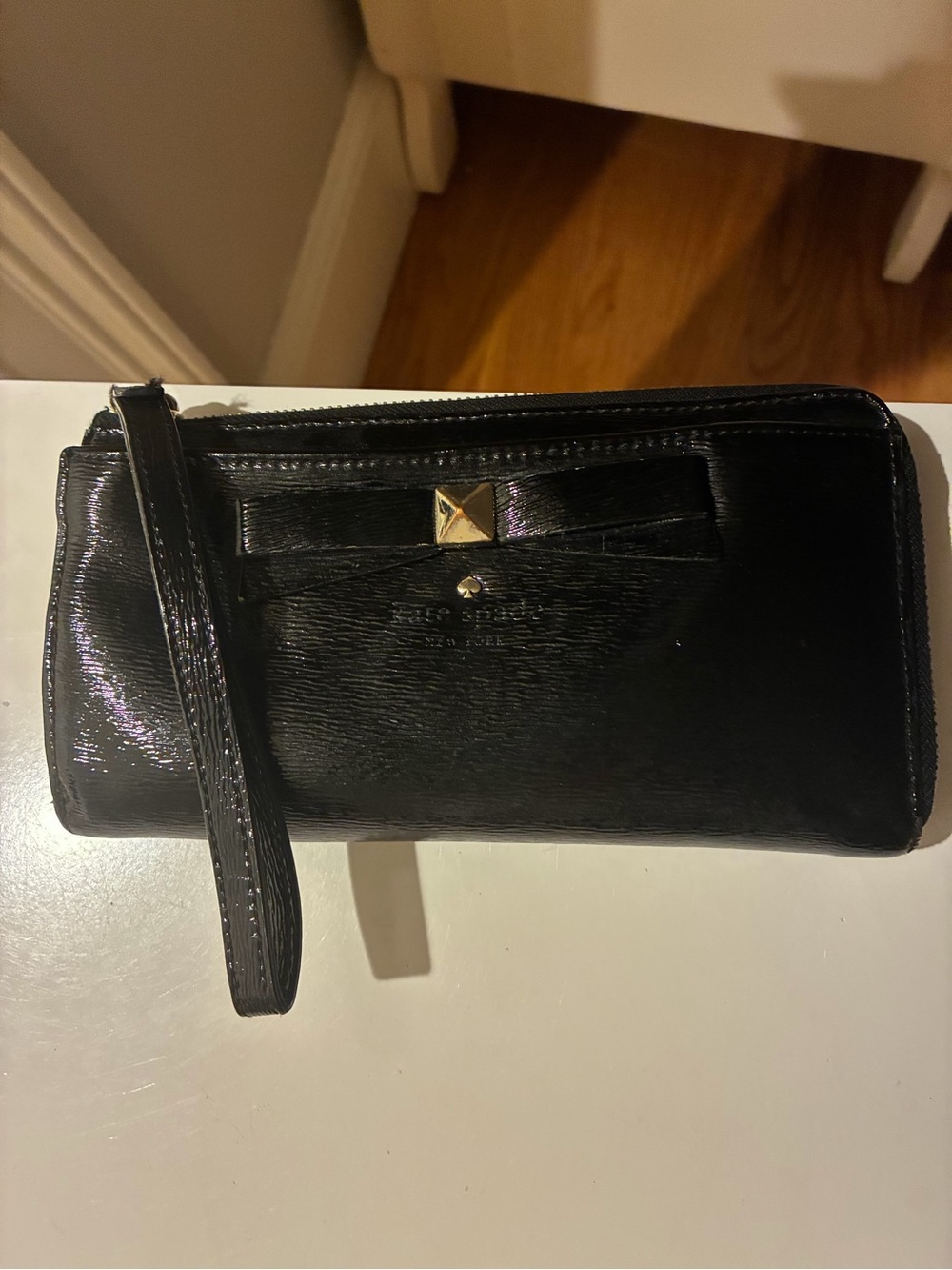 kate spade Black Patent Leather Bow Wristlet Clutch